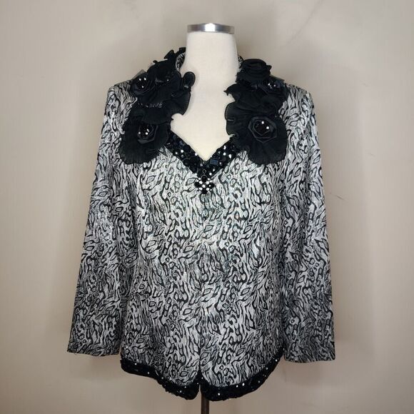 Elite Champagne Dress Jacket Rhinestone Beaded Zip Up Shimmer - Picture 1 of 15